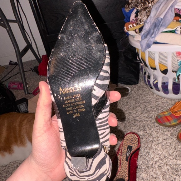 Pointed Zebra-Print Pumps with Croc Trim - Black and White - Picture 4 of 4